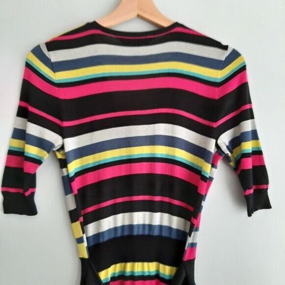 BCBG MAXAZRIA Elia Surplice Faux Wrap Fine Knit Stripe V-Neck Dress Sz S - Picture 11 of 16